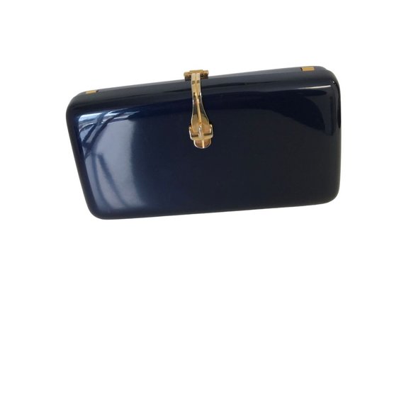 Vintage Lucite Structured Bag Navy Blue Classic Lucite Box Clutch Crossbody Shou - Picture 4 of 16